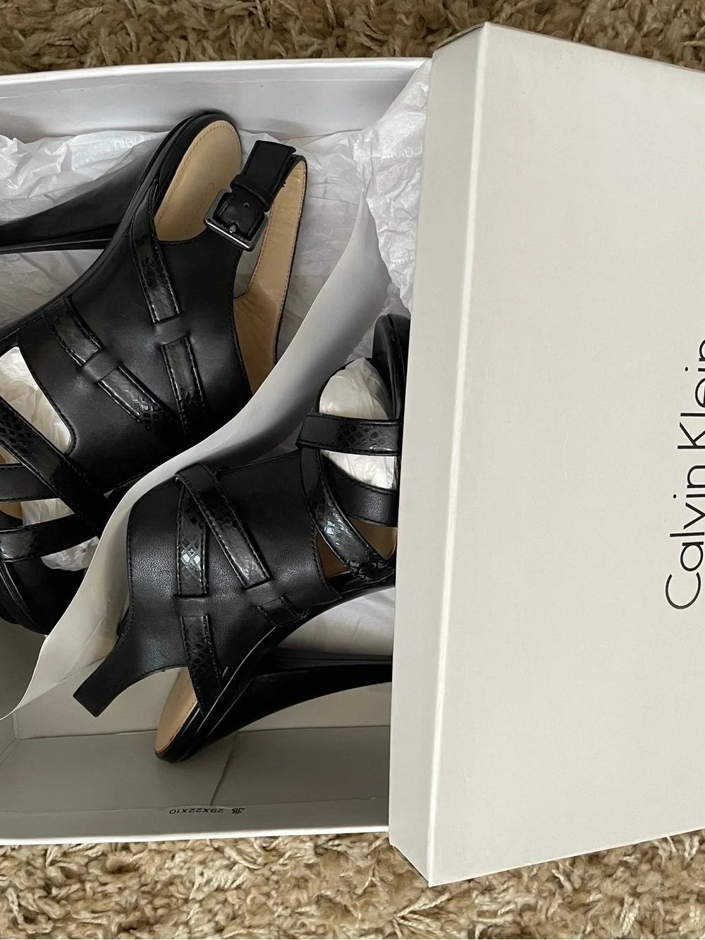 Calvin Klein Black Leather Slingback Strappy Heels